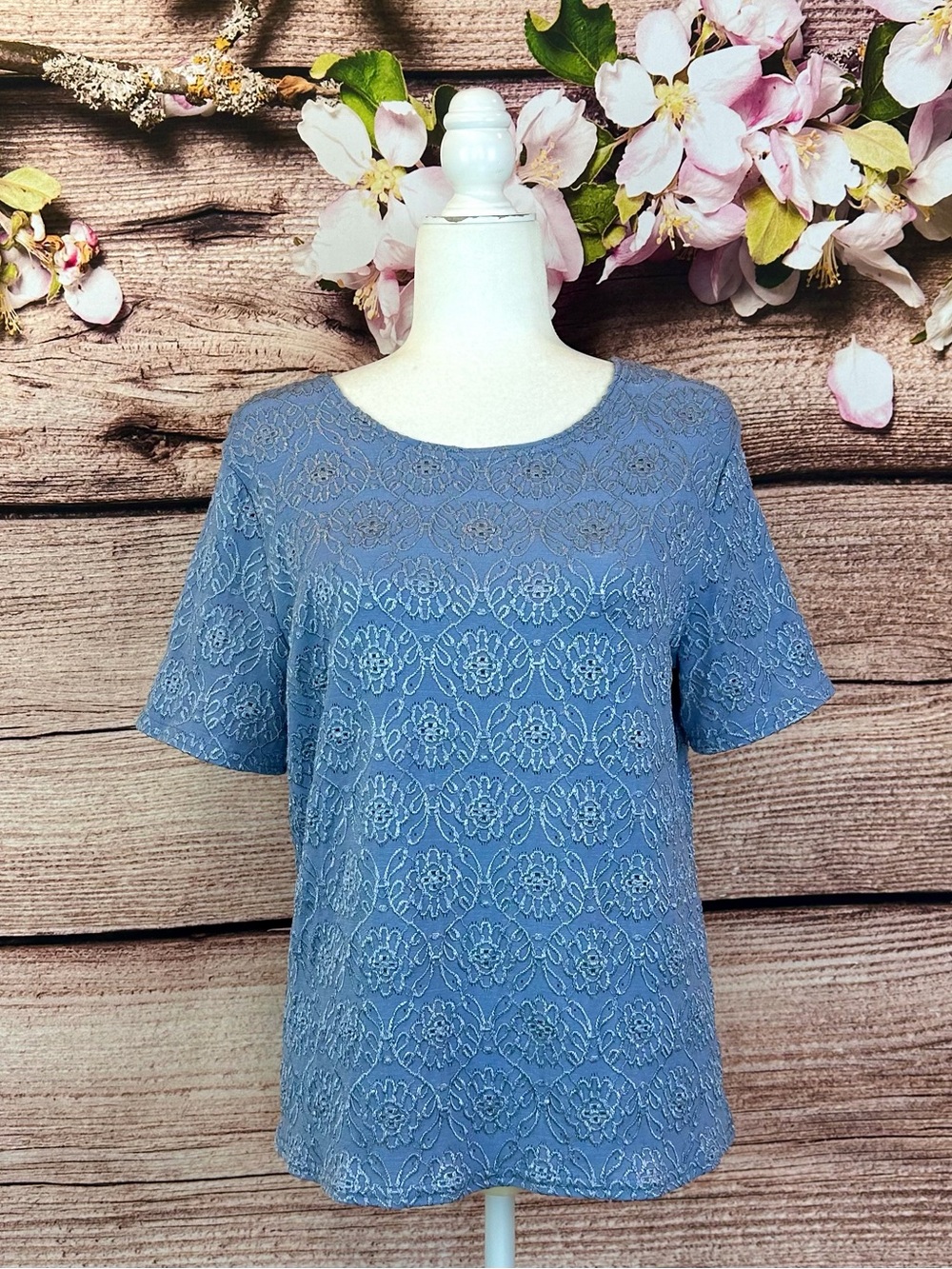 George Women’s Blue Floral Embroidered Feminine Blouse Large
